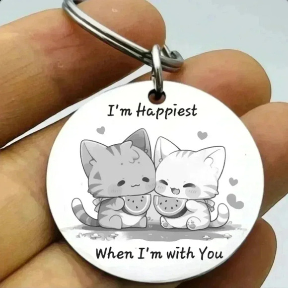 I'm happiest when I am with you lover kitty Cat Keychain - Picture 1 of 1